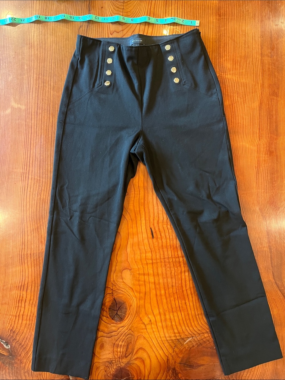 Ann Taylor Black High-Rise Sailor-Button Skinny Pants